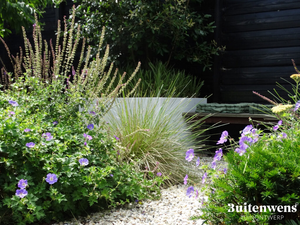 Buitenwens Tuinontwerp Heemkserk Moderne Leeftuin Heiloo met Witte Plantenbak